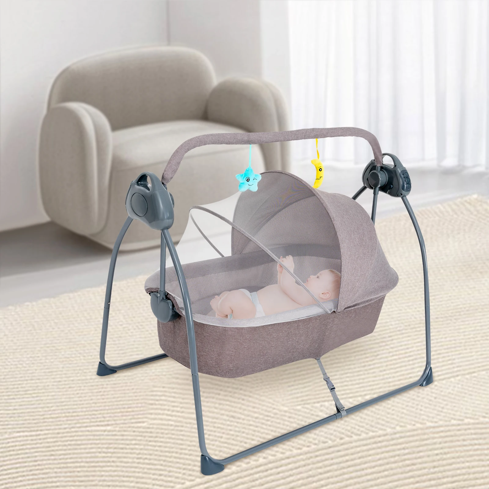Baby Cradle Swing 5 Speed Electric Stand Crib Auto Rocking Chair Bed with Remote Control Infant Musical Sleeping Basket