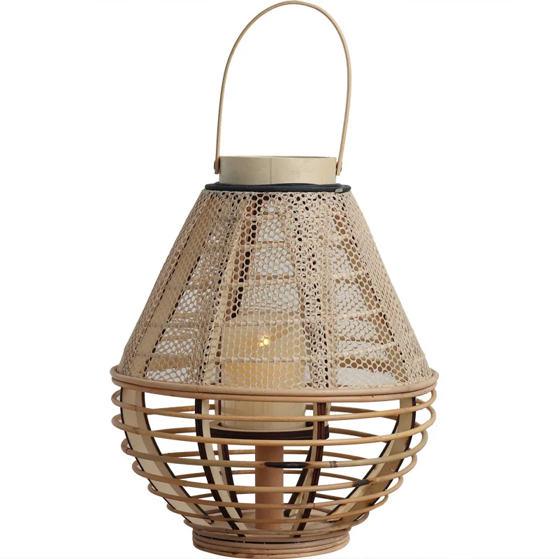 Vintage rattan cloth wind lamp floor candle lantern candlestick wabi sandy wind shooting props decorative ornaments new Chinese