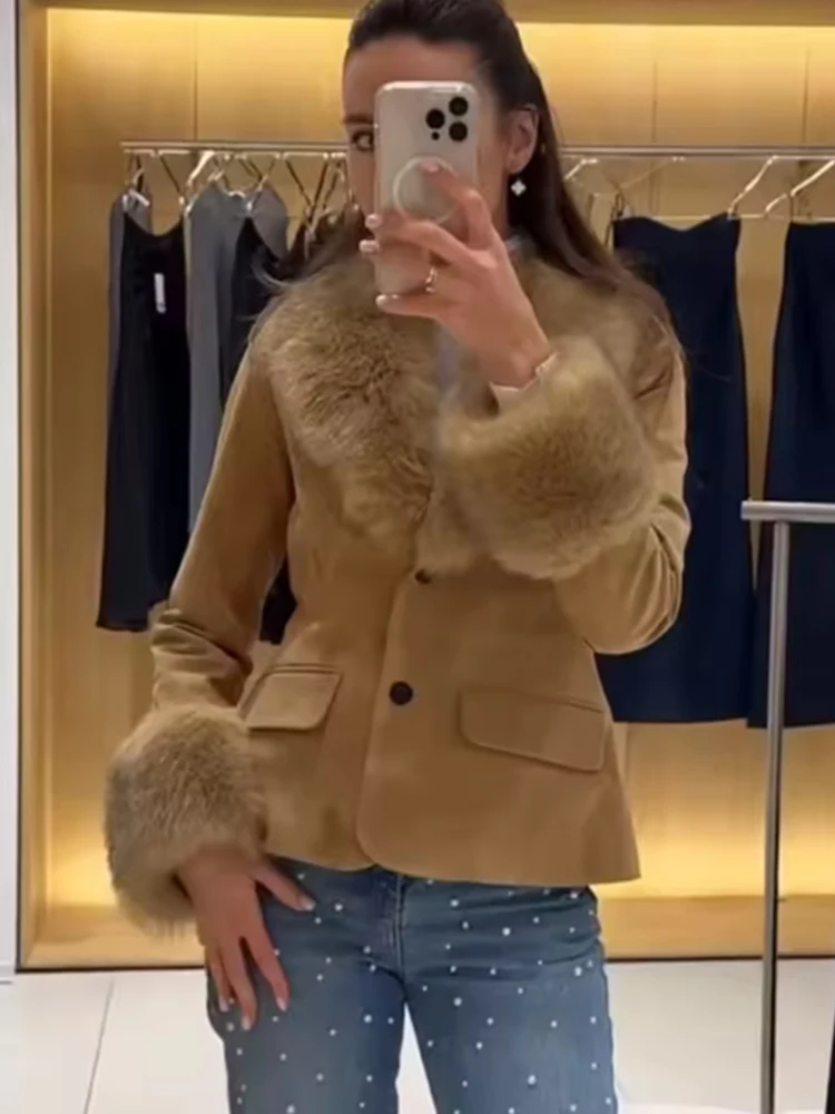 Women New Solid Patchwork Faux Fur Liner Looes Winter Coat Women Street Wear Casual Parkas Female Fashion Parka