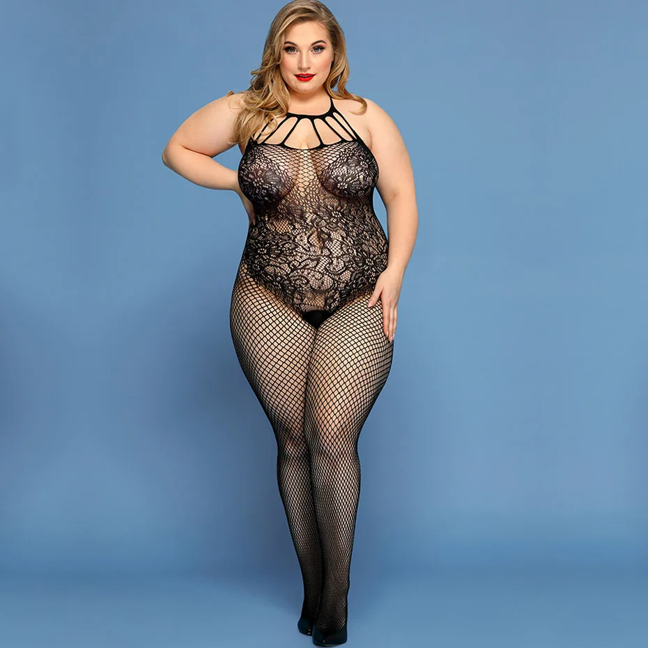 Sexy Lingerie Women Body Underwear Plus Size Halter Bodysuit Open Crotch Bodystocking Nightwear Erotic Lingerie Porno Costumes