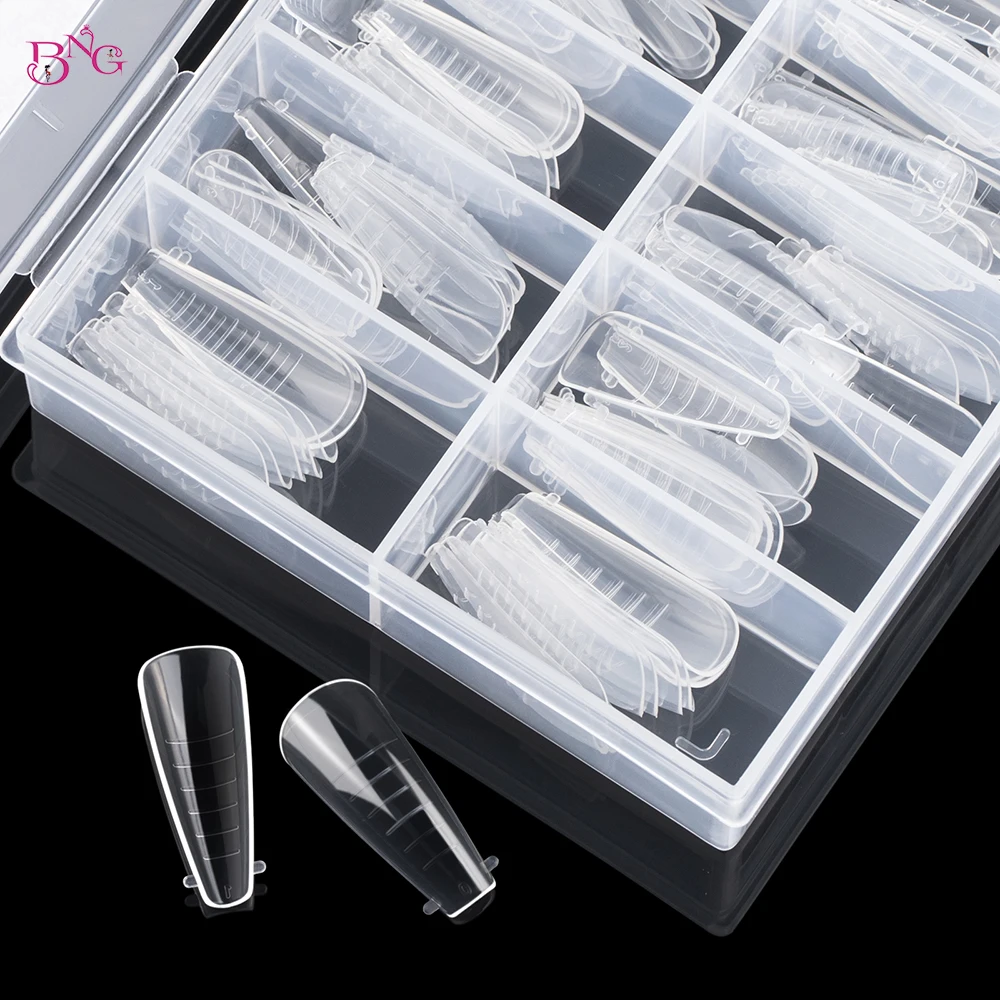 BNG 120Pcs Poly Extension Gel Dual Nail Forms Nail Molds With Scale Builder Ballet Coffin Nail for Gel Manicure Nail Art Design