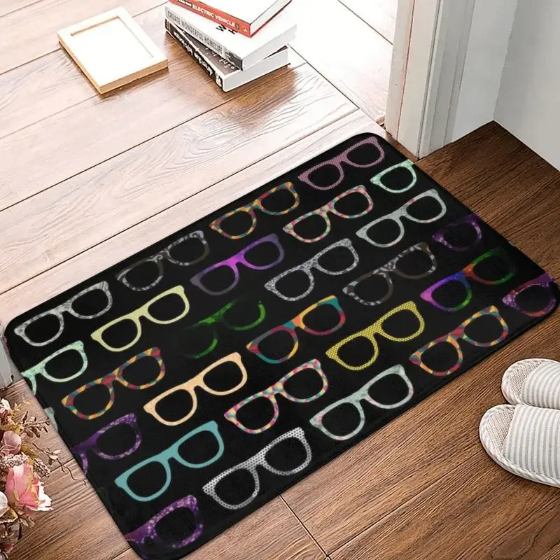 Retro Glasses Hipster Front Door Floor Entrance Mats Indoor Optician Optometrist Kitchen Bath Doormat Garage Carpet Rug