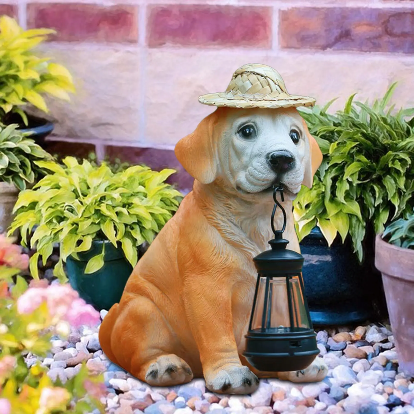 

Patio Dog Figurine with Solar Powered Light for Outdoor Terrace Versatile