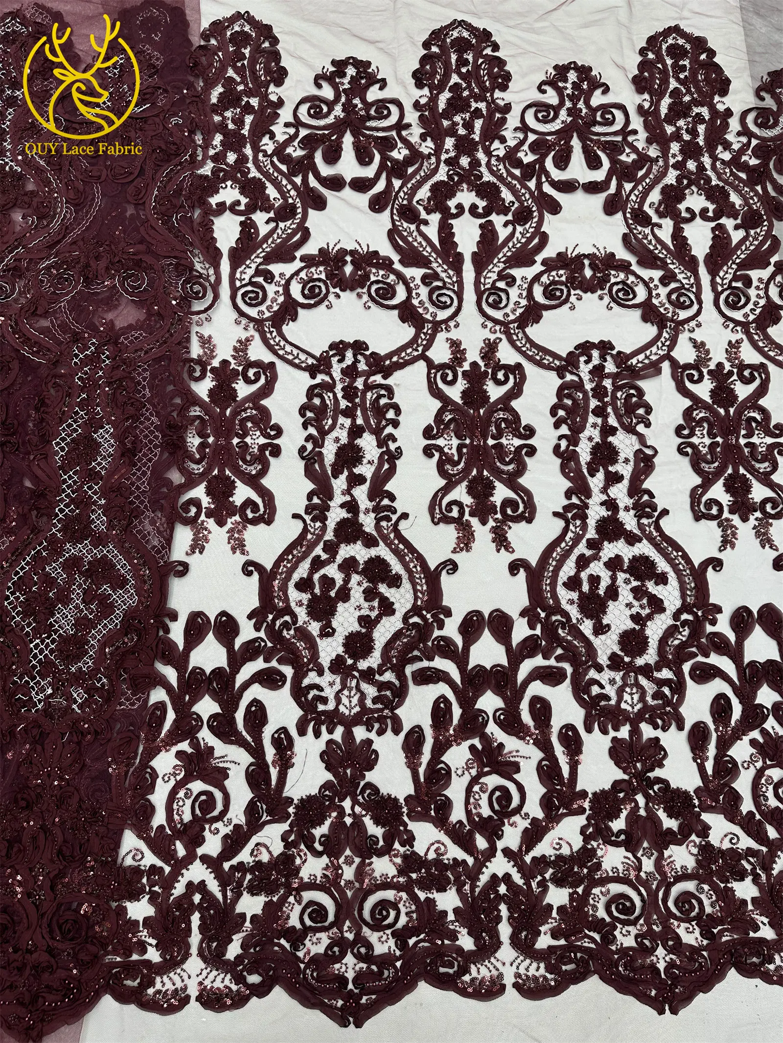 3D Afrikanischer Perlen-Spitzenstoff Schwarz Rot Luxuriöser Hochwertiger Französischer Pailletten-Tüll für Damen Abendkleid DIY Nähen 5 Yards – Detail 25
