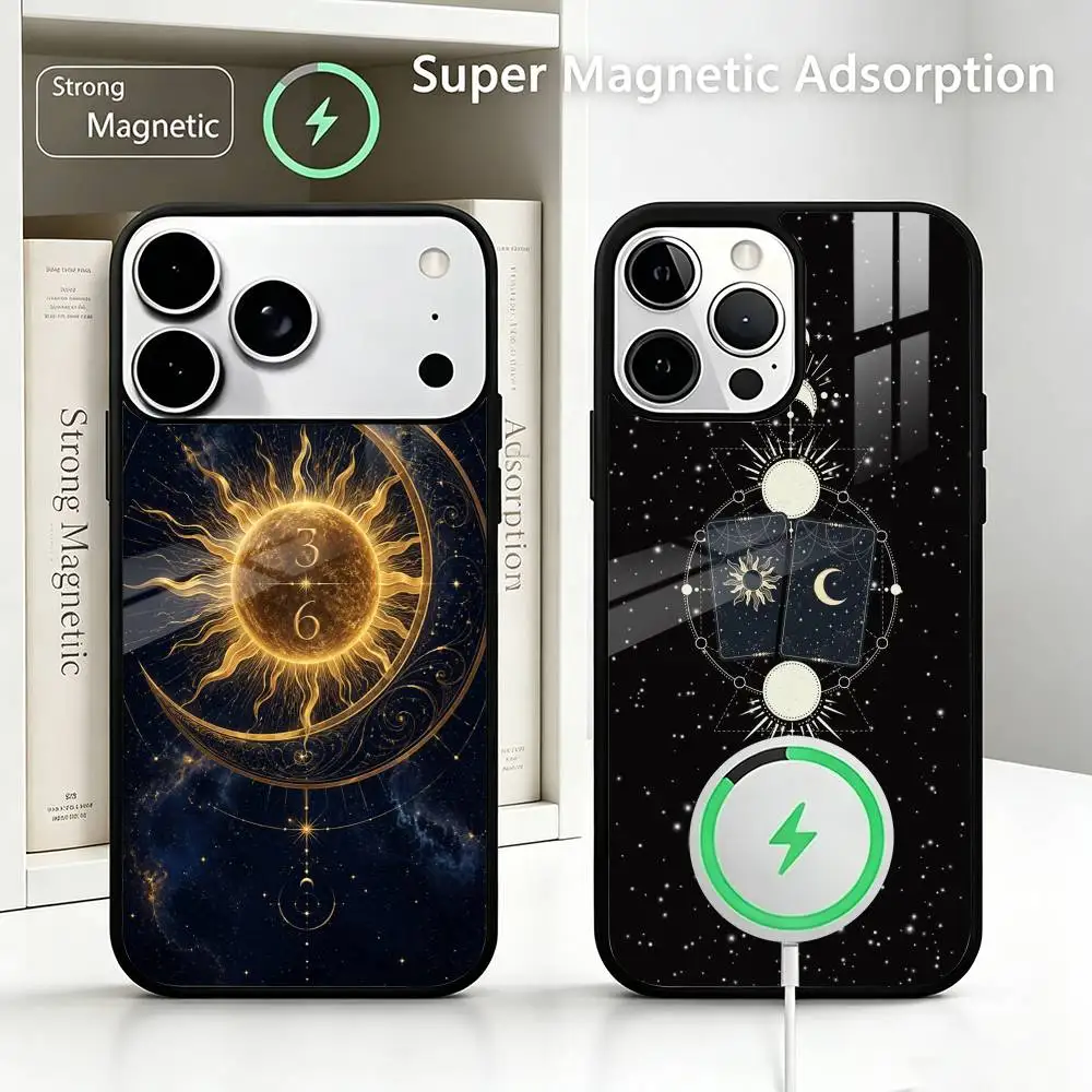 NOVA Capa de Celular Witch S-Sun M-Moon Tarot-t para iPhone 17 16 15 14 13 12 11 Pro Max Plus com Carregador Sem Fio