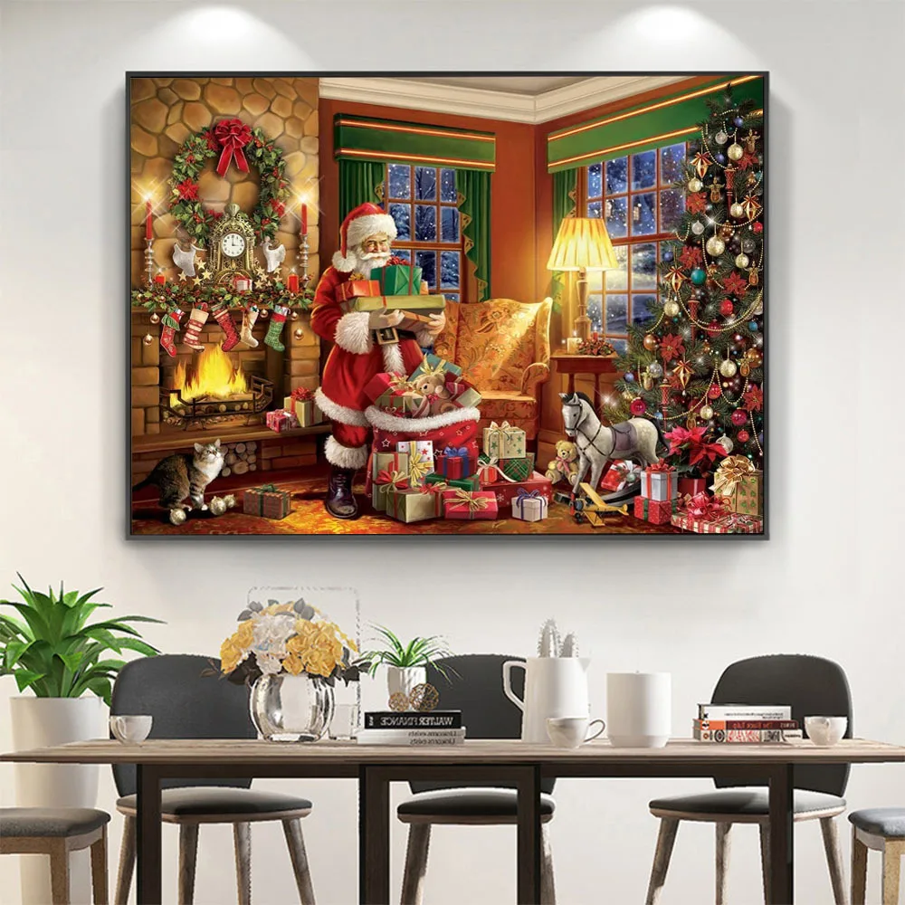 Christmas Village DIY Cross Stitch 11CT Embroidery Kits Needlework Craft Set Cotton Thread Printed Canvas Home Decoration Sale