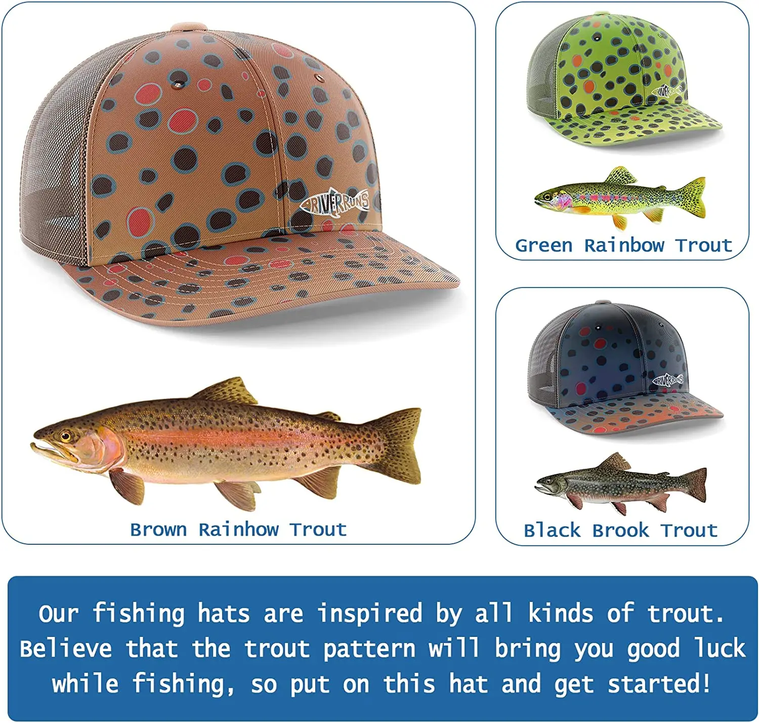 F EUPHENG Summer Fishing Hats for Men Mesh Back Adjustable Trucker Hats Baseball Caps for Outdoor Fishing Running Hiking