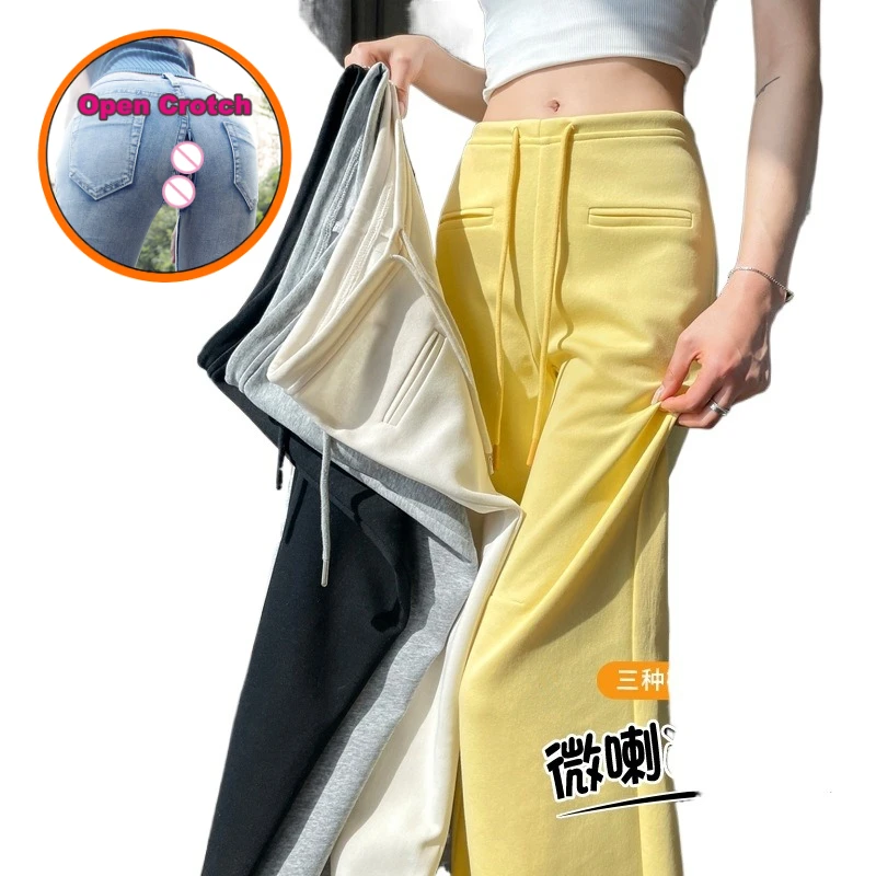 

Women's Summer Open Trousers New Thin Micro-pull Sweatpants Women's High Waist Narrow Version Drape Simple Wind Thin Straight
