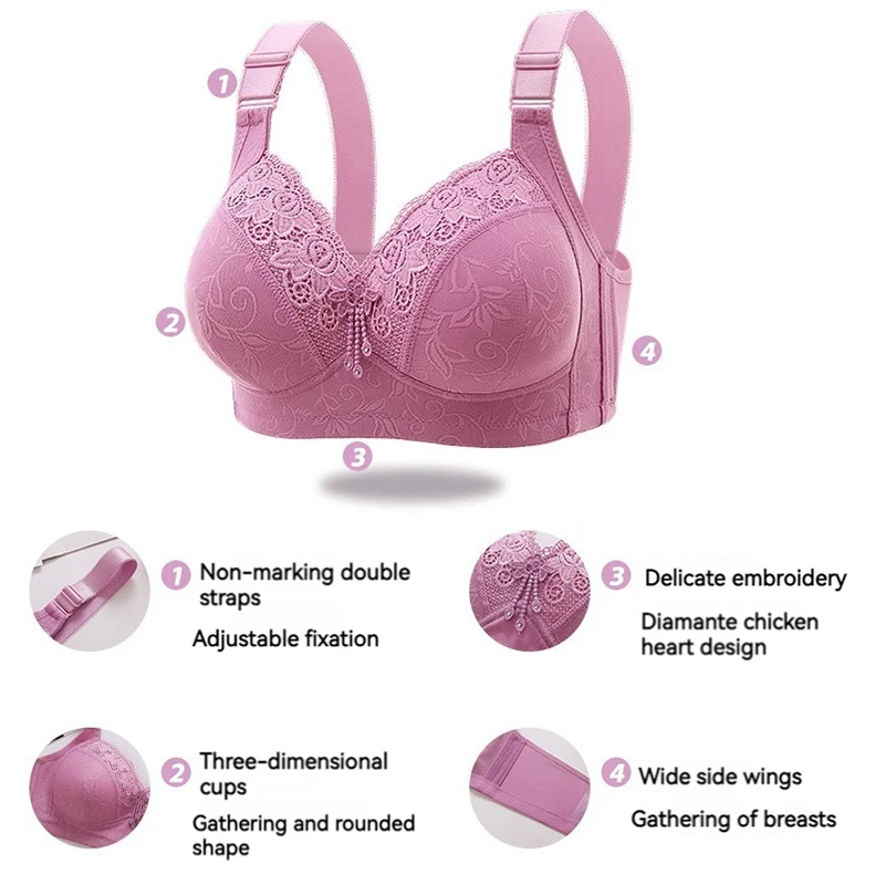 Sutiã de renda ajustável para mulheres, push up, confortável, respirável, renda, sem anel de aço, tamanho grande, roupa interior luxuosa, novo