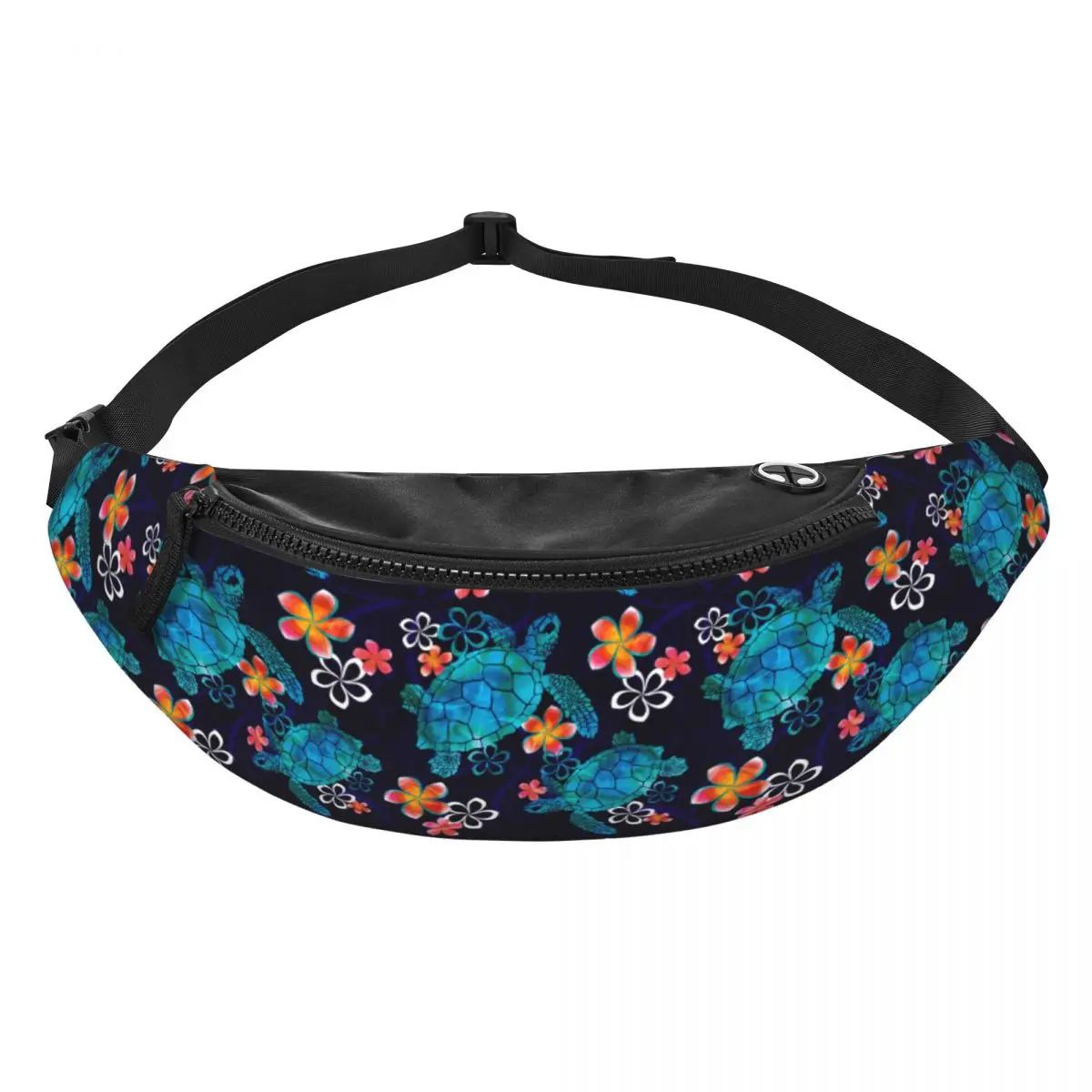 Custom Sea Turtle With Flowers Fanny Pack Women Men Casual Crossbody Waist Bag for Travel Cycling Phone Money Pouch