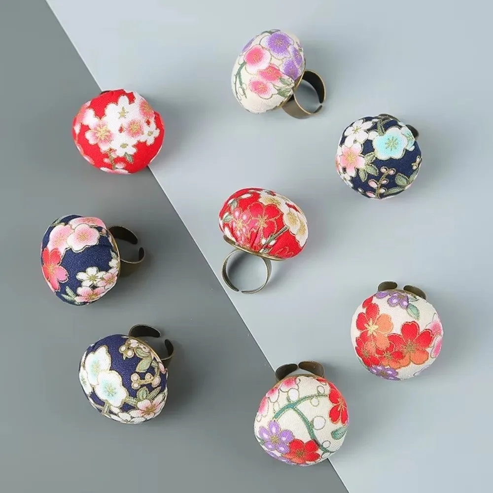 Fashion Floral Pattern Finger Ring Pincushion Handmade DIY Pin Holder Adjustable Sewing Needle Cushion Sewing Quilting Handy