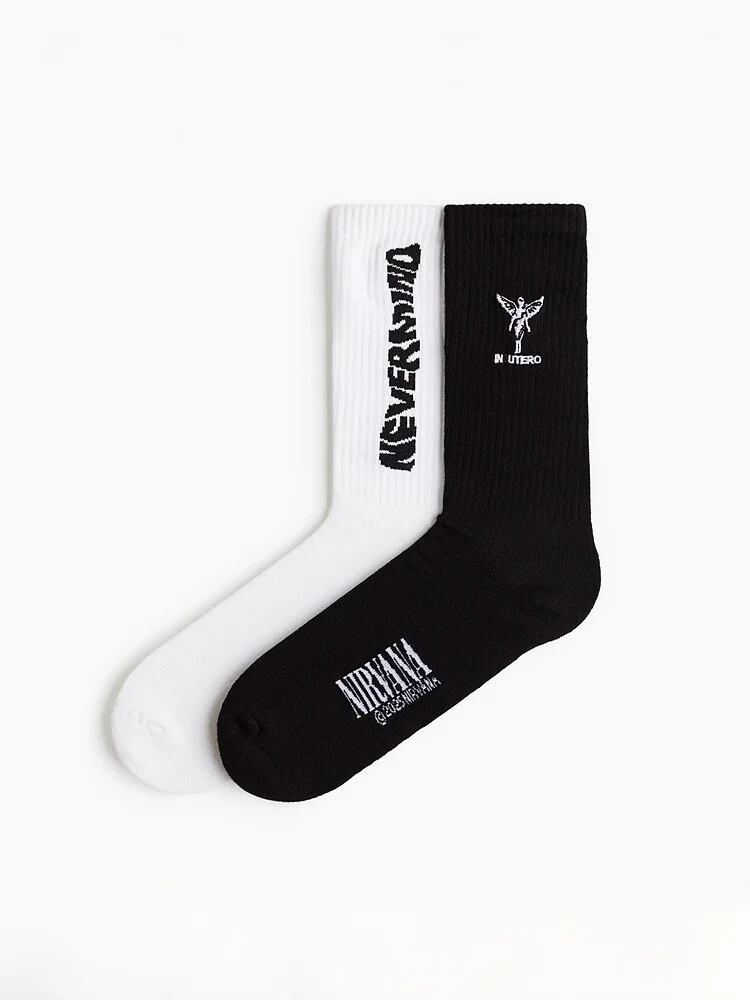 

H&M Men's Socks 2 Pairs Pack Mid-Calf Cotton Socks Breathable Comfortable All Season Wear Men's Footwear Accessories