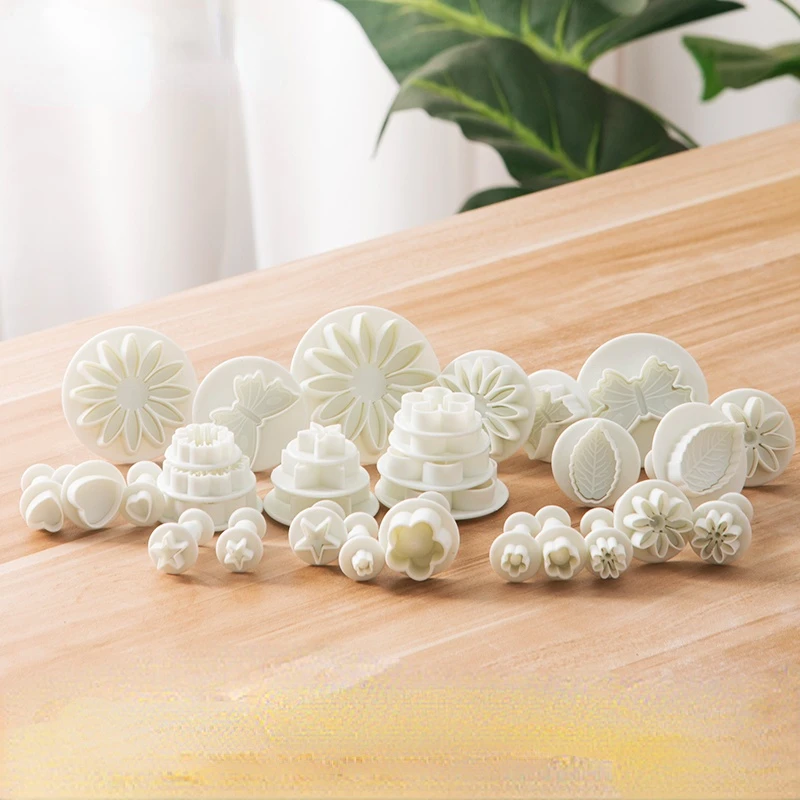 33pcs pottery mini plastic printing making mold DIY fondant printing cake home baking clay pasta flower mold