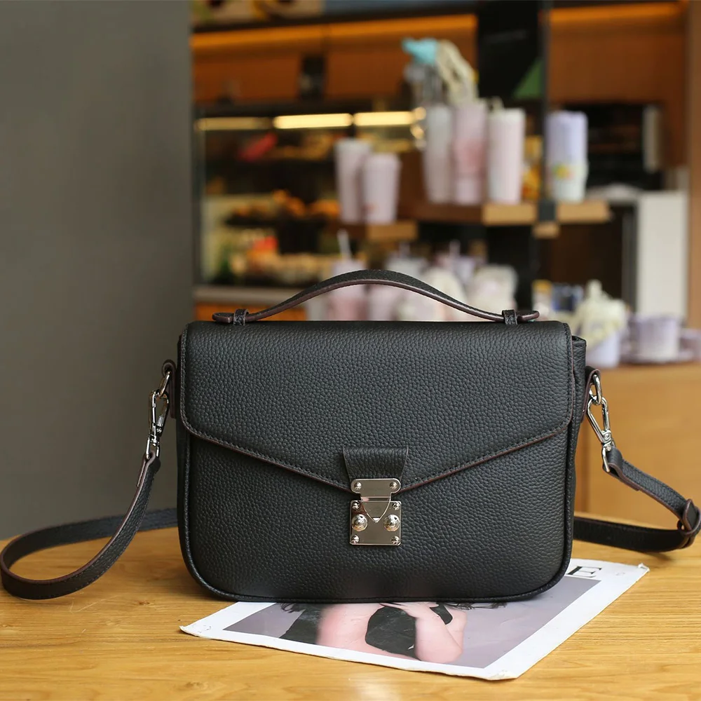 Luxe Echt Lederen Handtas Merk Designer Vrouwen Schoudertassen Fashion Lock Crossbody Messenger Bag Uitstekende Koeienhuid Portemonnee