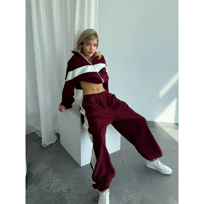 

Модные европейские и американские костюмы Повседневные спортивные костюмы Брюки-кардиганы на молнии Костюм-двойка Женские уличные хипстерские комплекты брюк