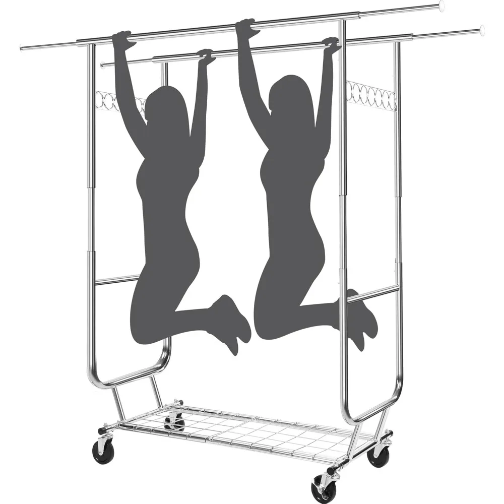 

Rolling Clothing Racks for Hanging Clothes, Heavy Duty Clothing Garment Rack Holds 610LBS, Portable Clothes Rack with Wheels