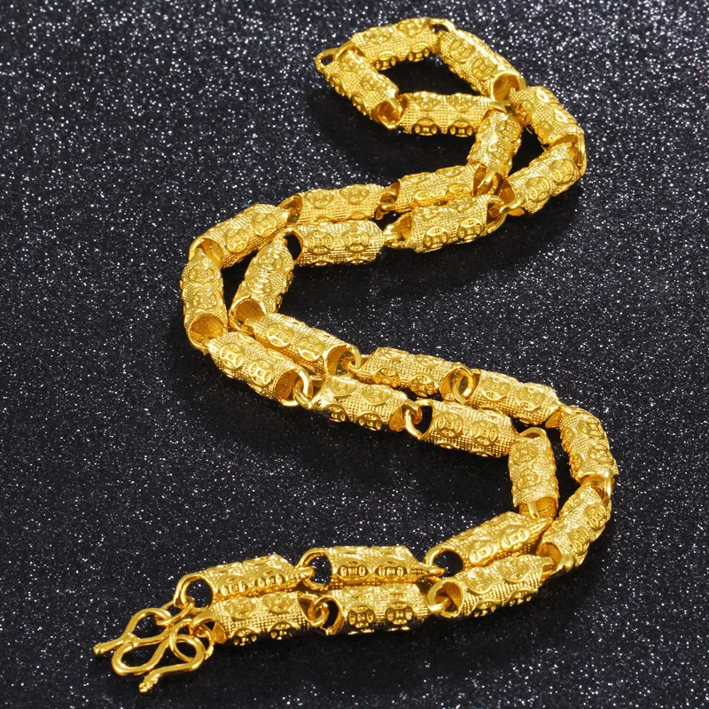 Luxury 24K 9999 Pure Gold real gold Men's Ingot Cylindrical Solid Chain