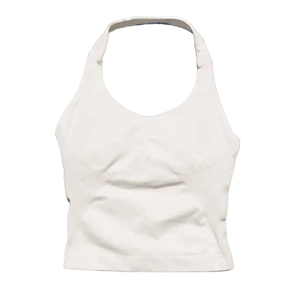 Seamless Knit Neck-hanging Exercise Vest Open Back Design Padded Support Sports Bra Tank Top Breathable High Elasticity