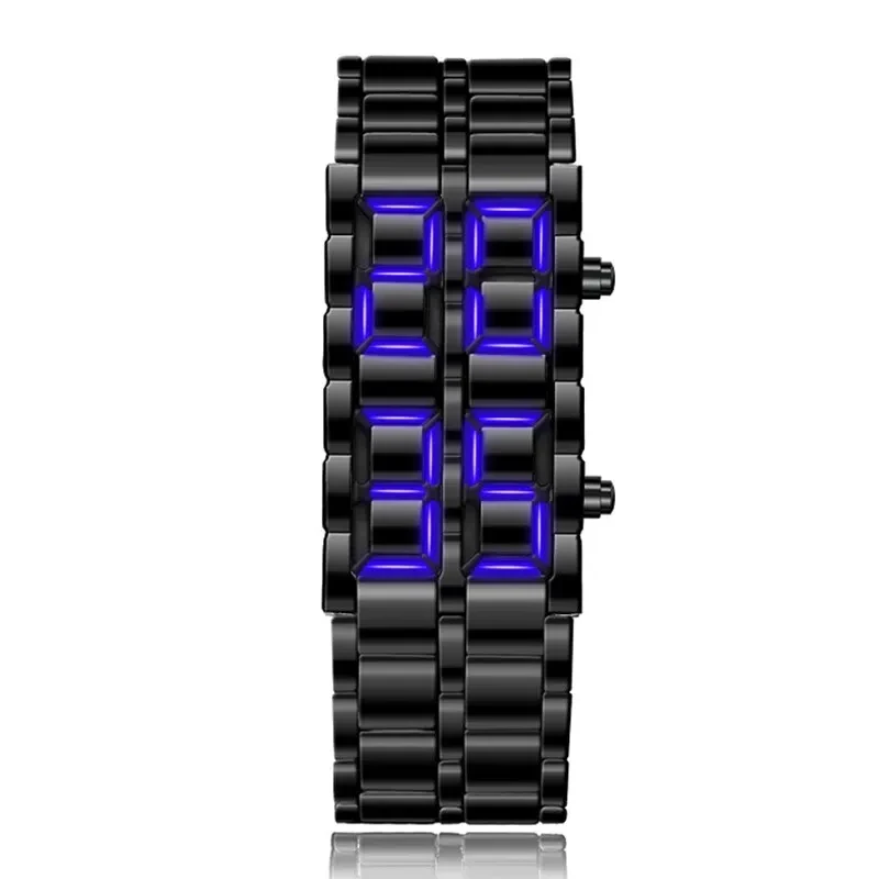 Fashion Blue Led Display Digital Electronic Stainless Steel Men Male Wristwatch Relojes Rectangle Wristwatch Cool Clock