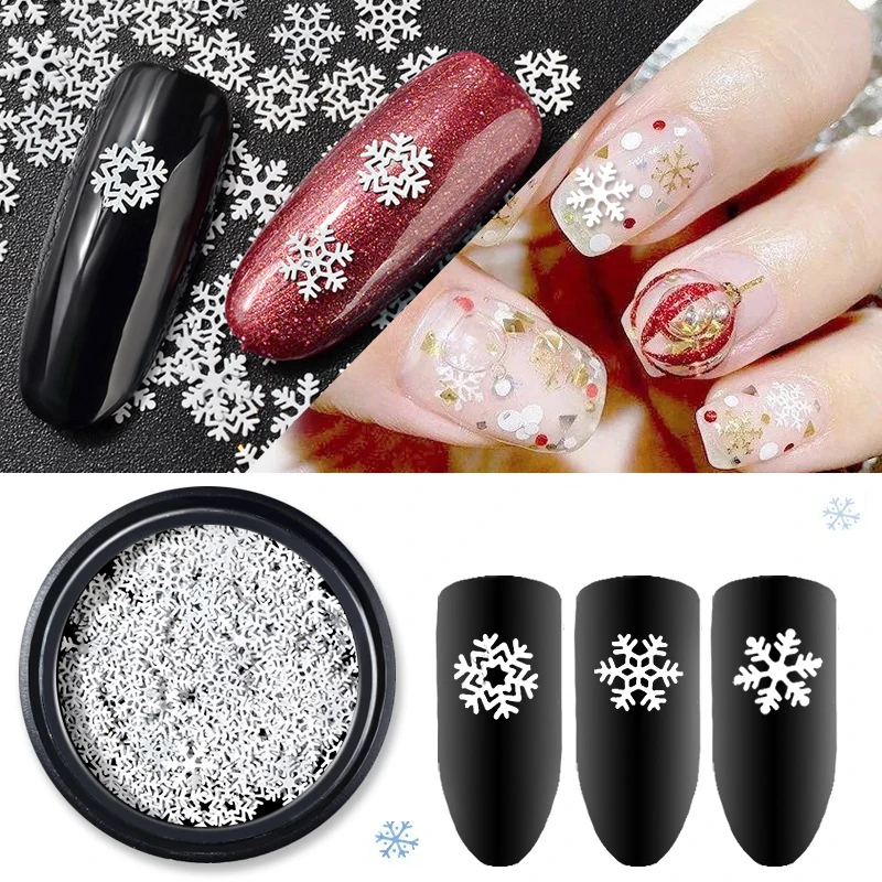 Copos de nieve 3D para decoración de uñas, lentejuelas brillantes, punta de Paillette, decoraciones de manicura navideñas mezcladas blancas, copos de esmalte de uñas DIY