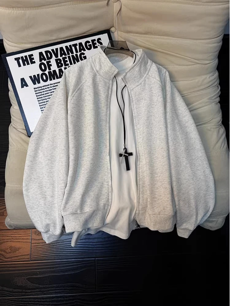 

ay White Floral Spring Cardigan Hoodie Men's Sle Heavyweight Diagonal Loose Fit Jaet Zipper Closure Cotton Polyester