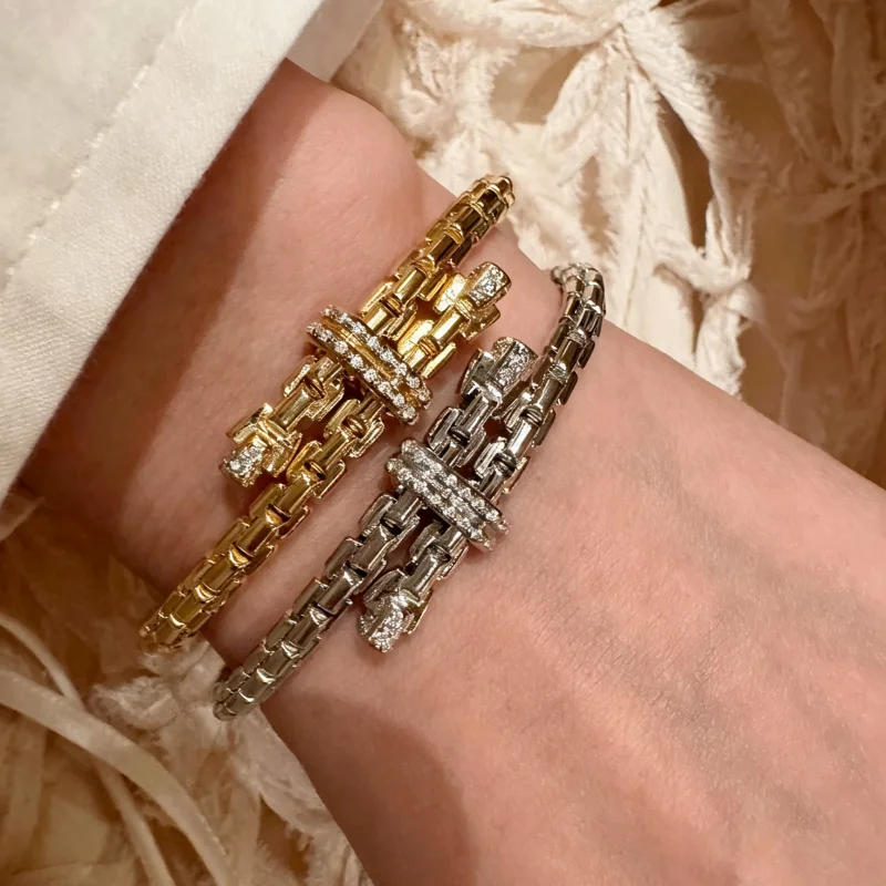 Bellux 925 Silver Link Chain Bracelet CZ Diamond Gold Silver Color Plated Designer Unisex Bracelet Vintage Jewelry