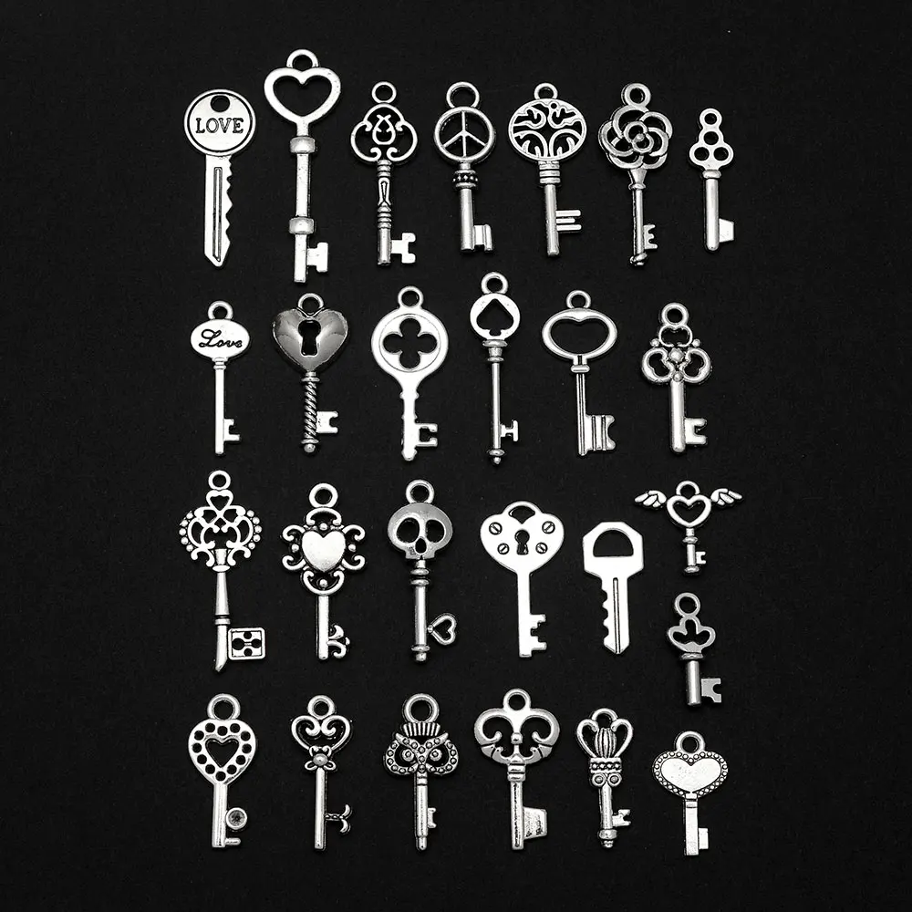 26/40 sztuk/partia Vintage Antique śliczne kluczowe Charms mieszane klucze wisiorek dla majsterkowiczów akcesoria do wyrobu biżuterii akcesoria artykuły luzem hurtowo