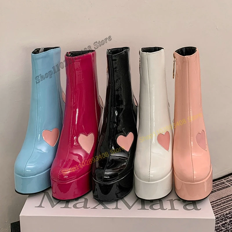 

Mixed Color Heart Shaped Ankle Boots Platform Round Toe Zipper Chunky Heel Women Shoes 2023 Fashion Sexy Zapatos Para Mujere