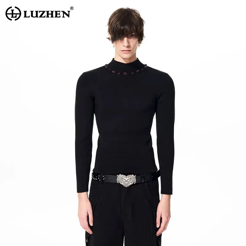 

LUZHEN 2025 Winter Luxury Original Elegant Diamond Patchwork Round Neck Knitted Pullover Men's Fashion Handsome Sweater JY5721