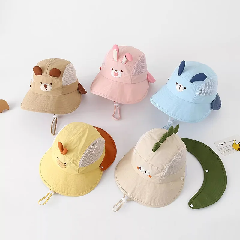 Cute Baby Bucket Hat Summer New Breathable Mesh Thin Children Sun Hat Outdoor Boy Girl Duck Tongue Cap Camping Beach Panama Caps