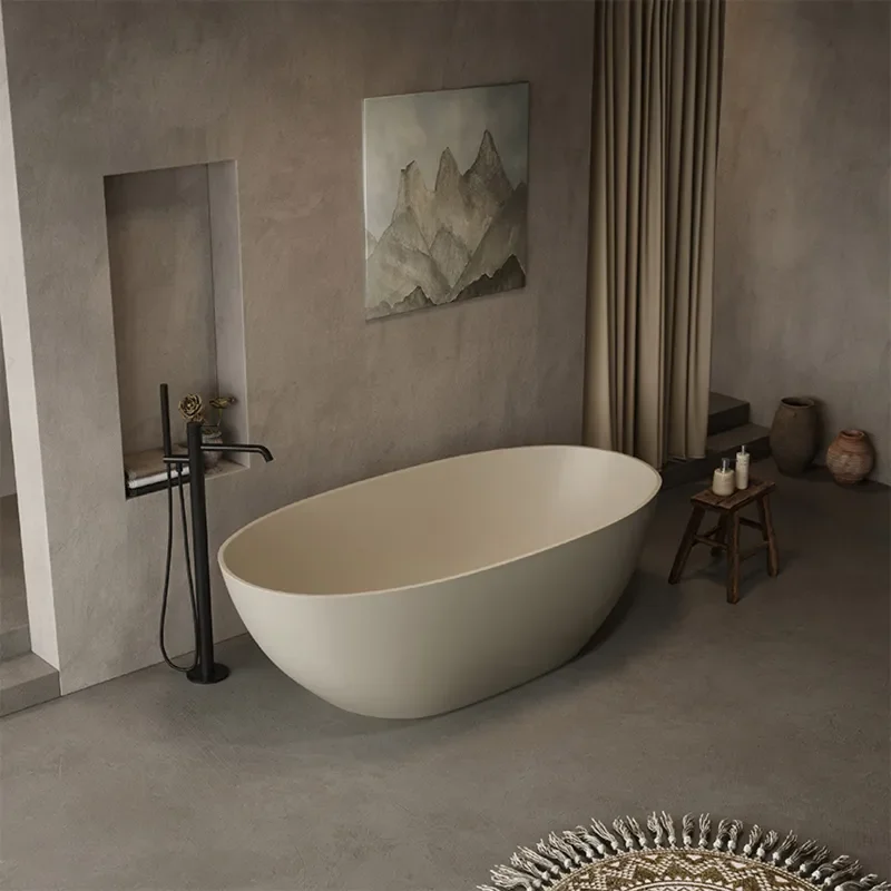 for Artificial Stone Bathtub Matte Skin Milk Coffee Color Bed and Breakfast Internet Celebrity Hotel Bath Tub Exit Wooden Box