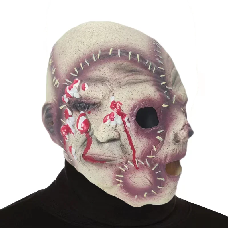 Three-sided Ghost Latex Mask Halloween Horror Bloody Three-sided Man Full Face Mask Headgear Ghost Festival Dance Dress Horror