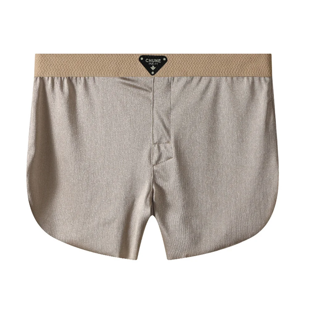 Pantaloncini boxer larghi da uomo in seta di ghiaccio senza cuciture con filo d'oro, biancheria intima da casa, mutandine traspiranti ad asciugatura rapida, biancheria intima sexy