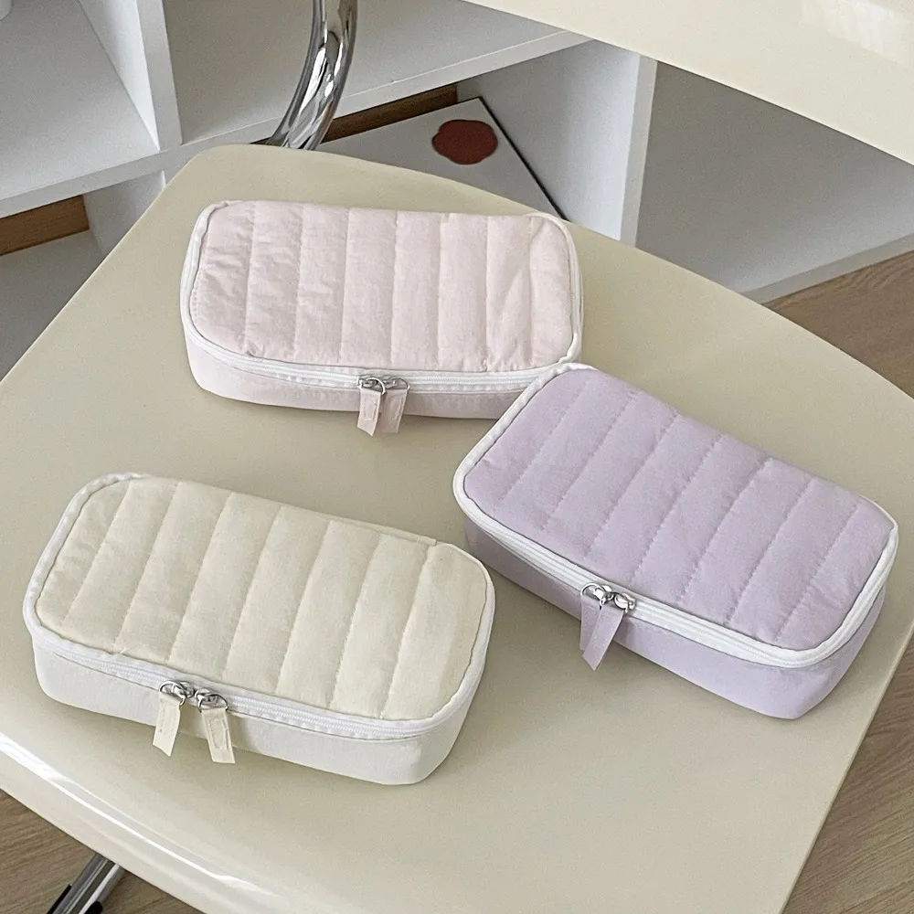 Cotton Large-capacity Stationery Storage Bag Multi-function Soft Makeup Box Desktop Organizer Cute Design Pencil Case