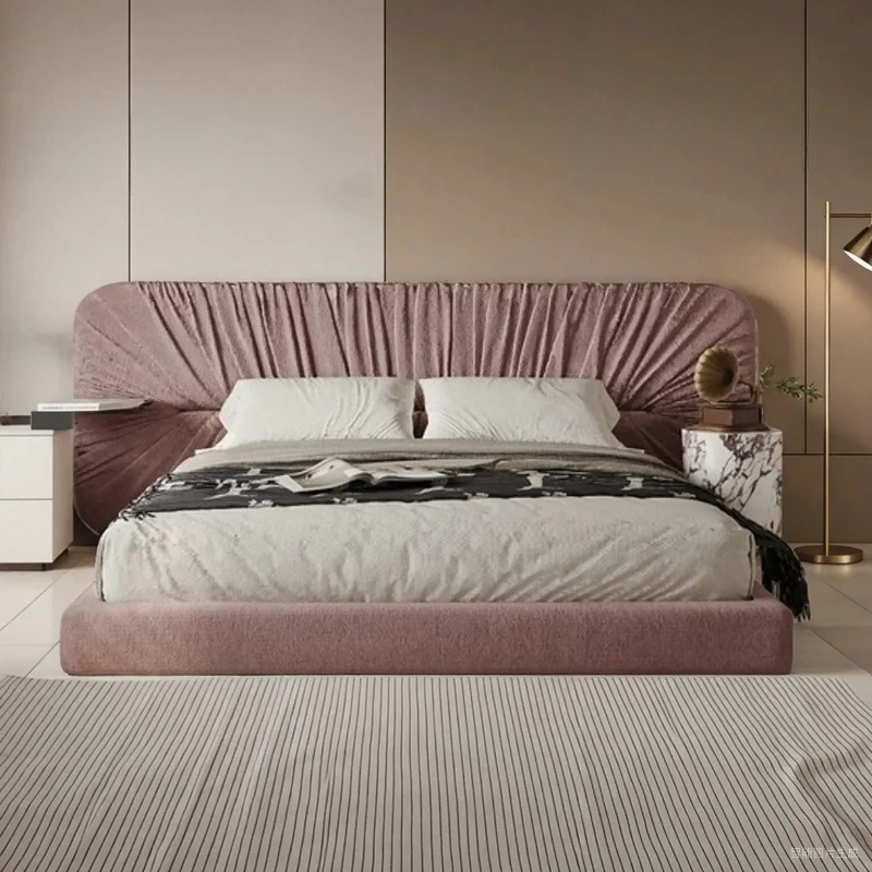 

minimalist master bedroom queen bed modern minimalist pleated soft bed designer high-end thin bedside