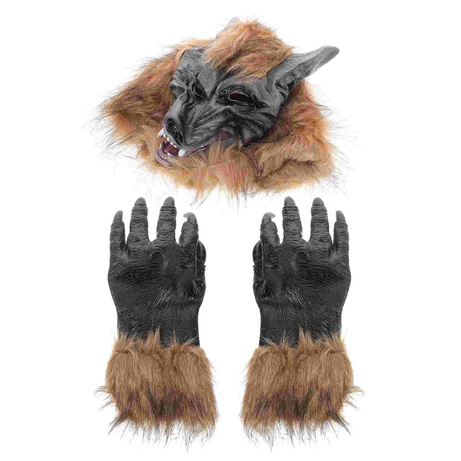Gloves Wolf Mask Man Costumes Halloween Cosplay Accessory Vinyl Scary Masks for Adults