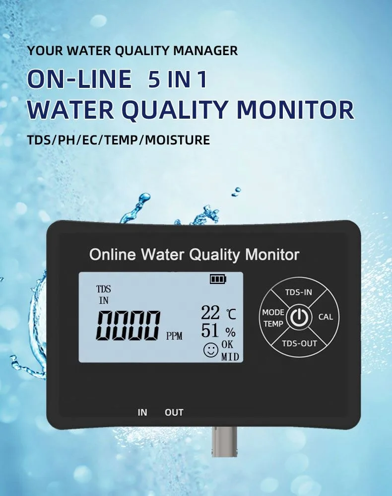 5-in-1 Online Water Quality Tester With PH, TDS, EC, RH, TEMP For Aquarium Multifunction Monitor