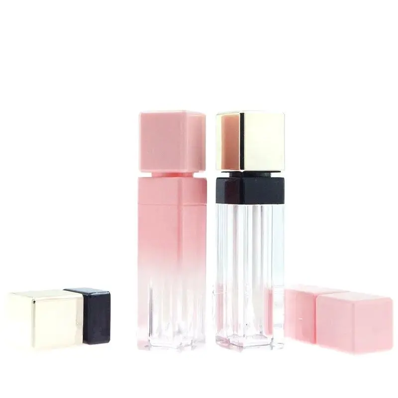 Empty Plastic Lip Gloss Bottles Containers Wholesale 10ml Big Capacity Square Shape Pink Gold Lid DIY Makeup Lipgloss Base