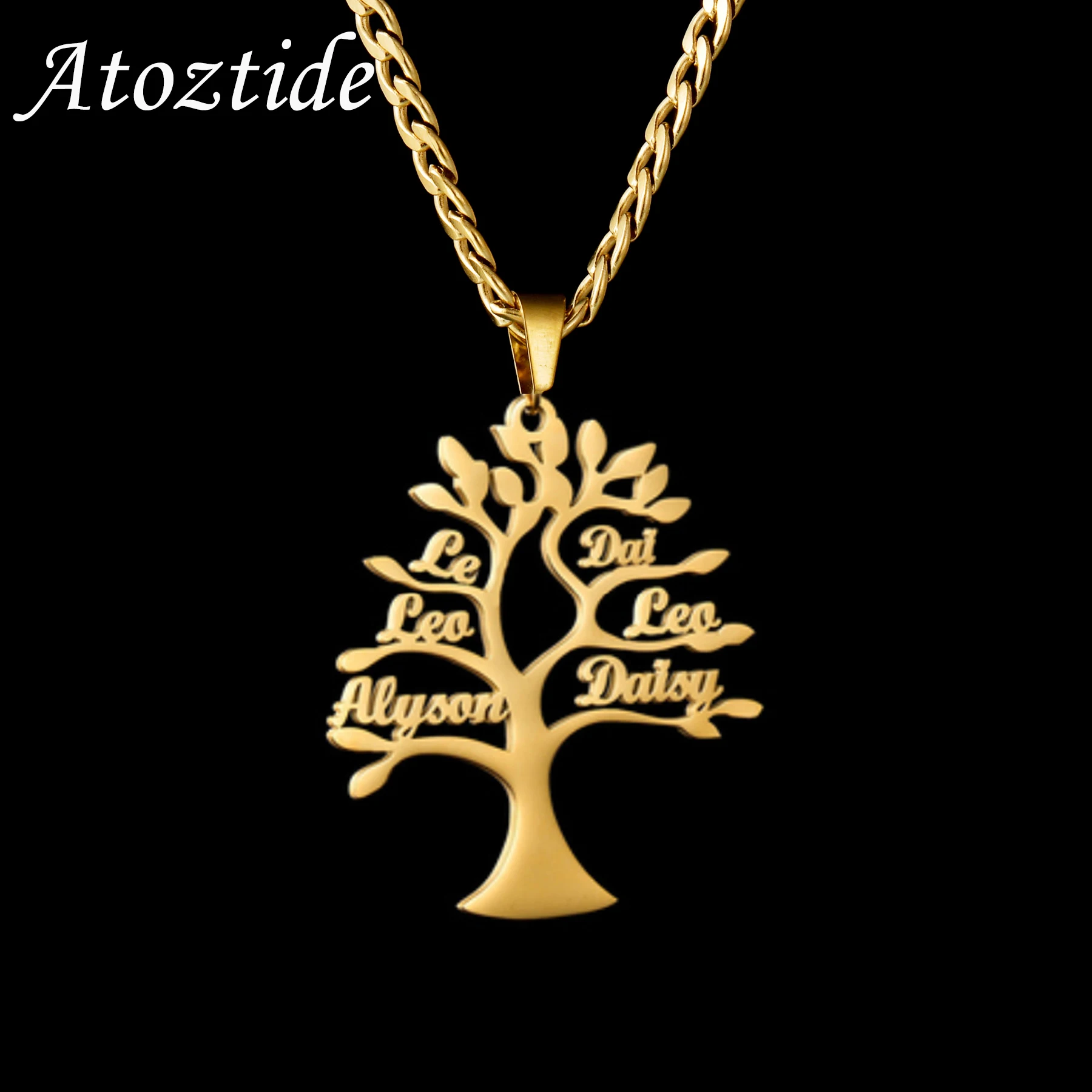 Atoztide Personalized Custom Name Necklace Stainless Steel Birthstone Family LifeTree for Women Letter Mother Kids Jewelry Gift