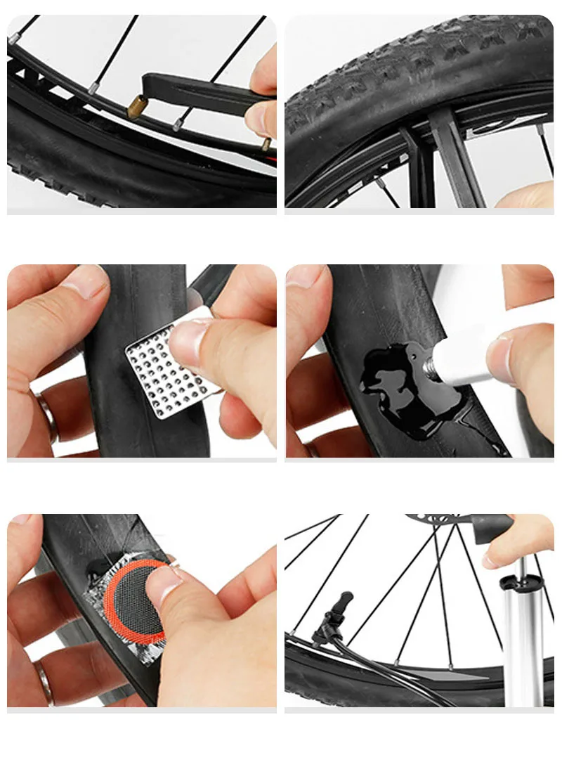 Notfall-Reparaturset für Fahrradreifen, Gummiflicken, Werkzeuge zur Reparatur von Innenschlauch-Lackierungen für MTB und Rennrad-Zubehör – Detail 2