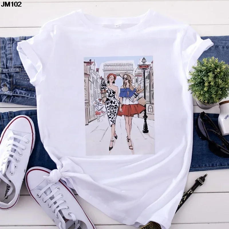 

Индивидуальная футболка с короткими рукавами, футболки с эстетическим рисунком, новый женский топ, модная городская базовая рубашка для девочек, повседневная