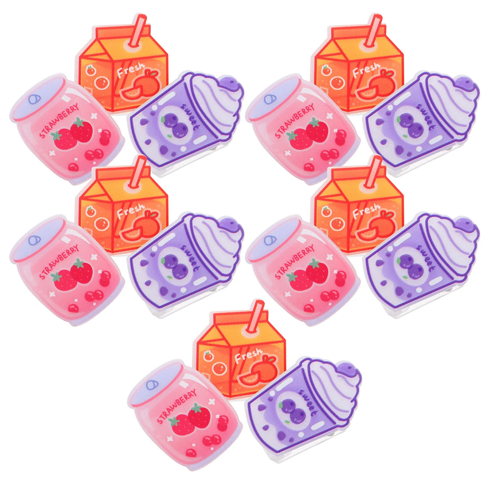 15 قطعة من مشابك المشروبات الكرتونية الرائعة، مشابك ورق أكريليك، حامل مستندات صغيرة، منظمة مكتبية، مستلزمات دراسة لطيفة