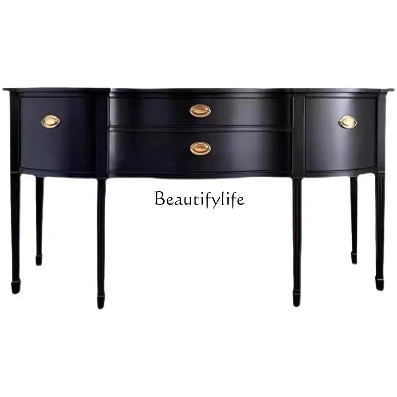 American-Style Black Solid Wood Entrance Cabinet French Simplicity Decorative Sideboard Cabinet European-Style Console Tables