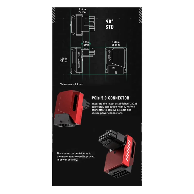 AC56-12V16pin بزاوية تحول موصل محول الطاقة 12VHPWR GPU ذكر إلى موصل سالب لبطاقة الرسومات سطح المكتب