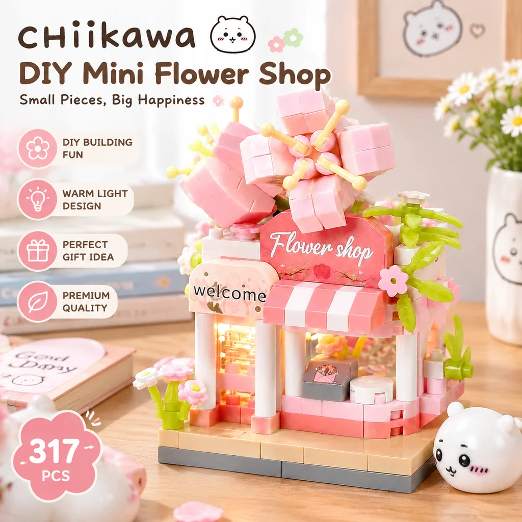 Chiikawa Figure LED Night Light Building Blocks Set Mini Desktop Ornament Cute Birthday Gift for Girls Best Friends Classmates