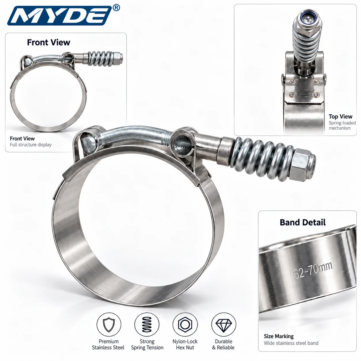 10 pièces, colliers de serrage - T-Bolt Hose Clamps Stainless Steel Turbo avis et prix