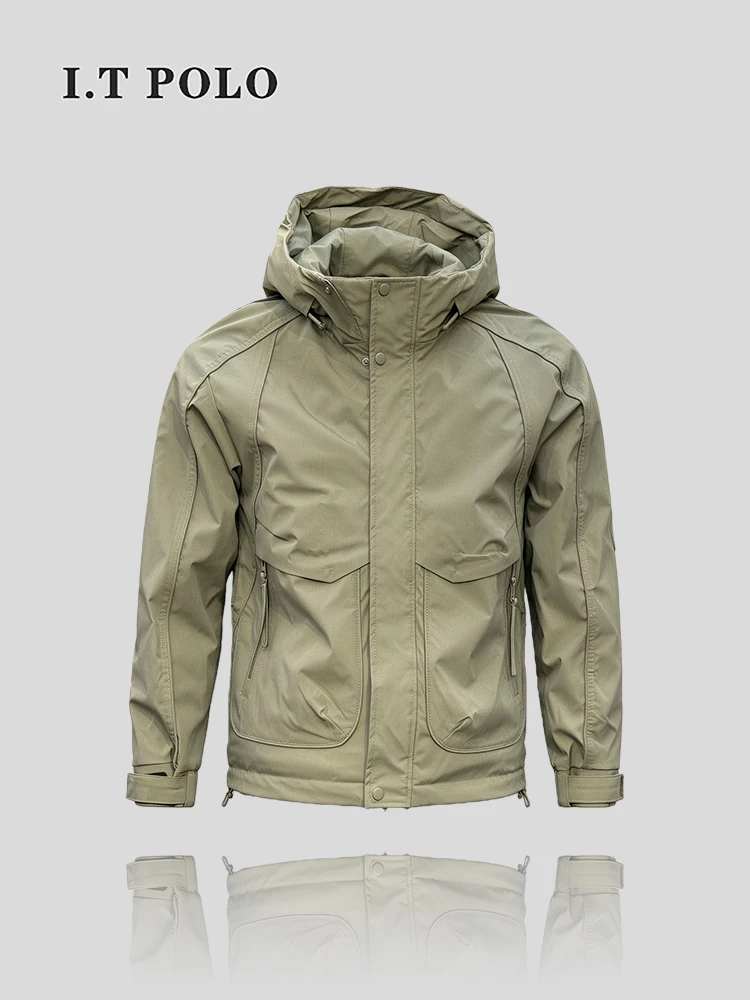 Men's Winter Short Cotton Jacket Hooded Workwear Slim Fit Youth Windproof Polyester Fiber Fashion Sun Protection Clothing