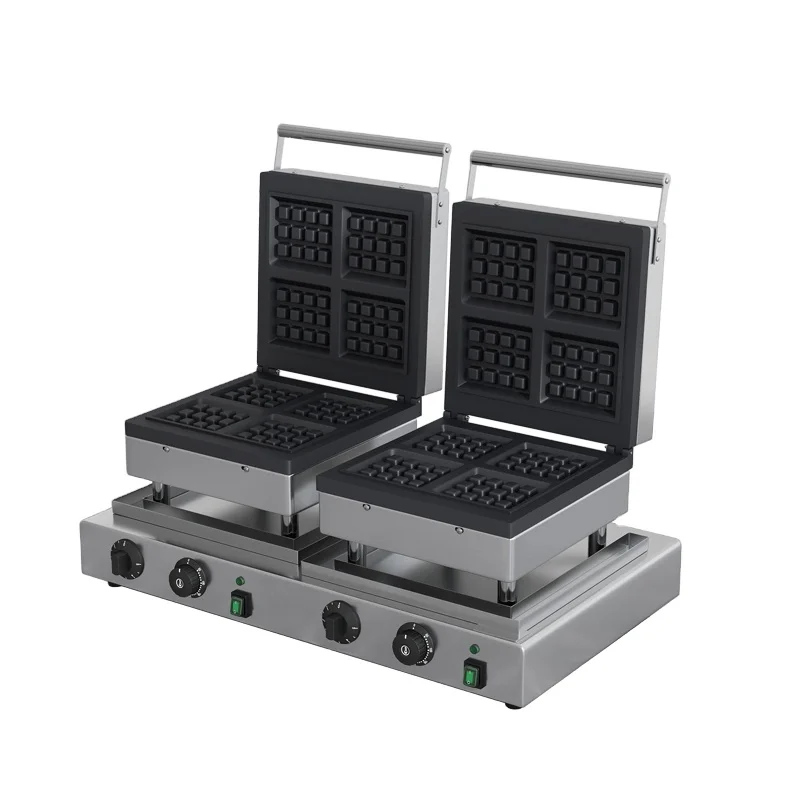 Mesin Pembuat Waffle TLF 2-Burner Komersial Terlaris, Wajan Anti Lengket, Kontrol Suhu Presisi, Peralatan Dessert