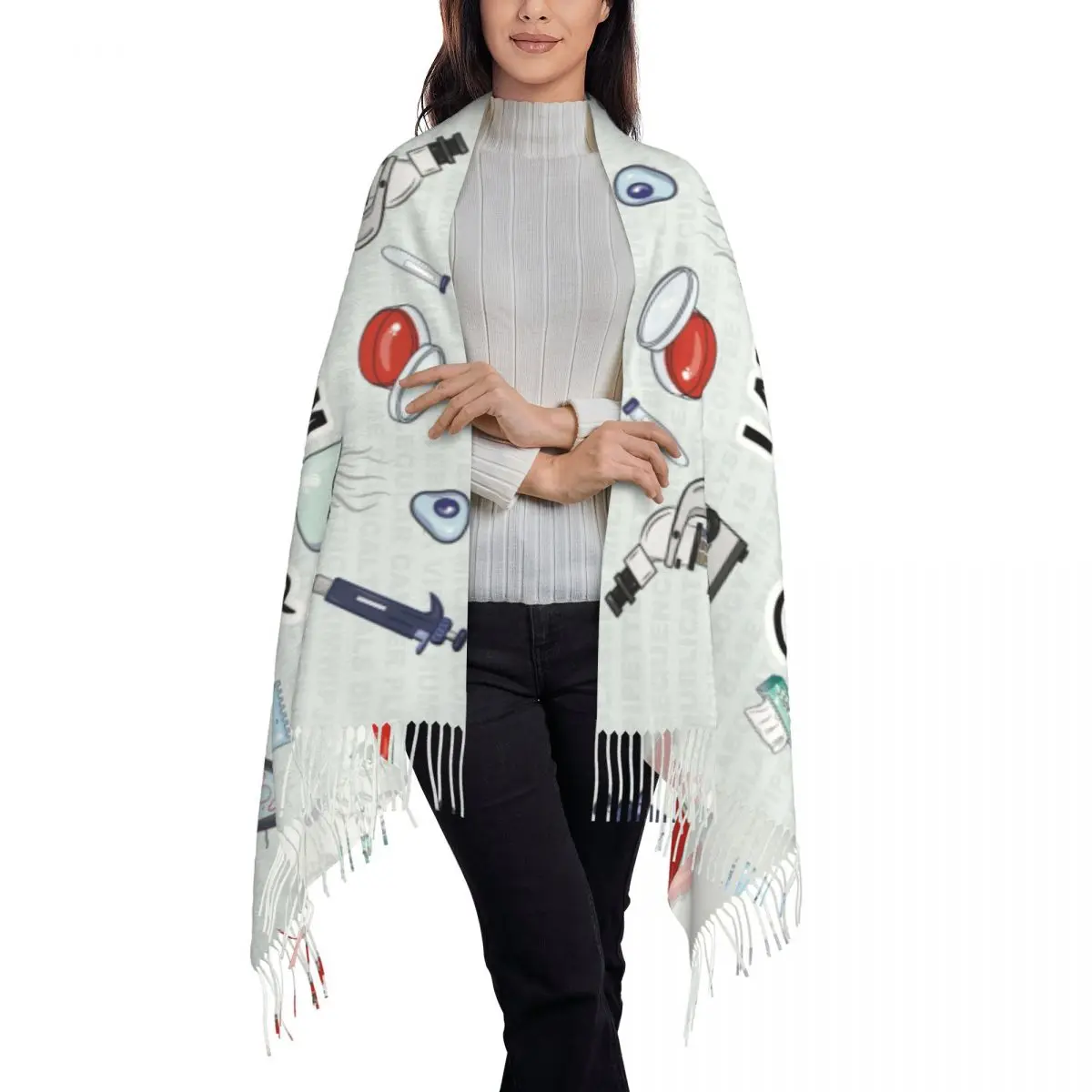 السيدات طويلة أنا عالم الأوشحة النساء الشتاء سميكة الدافئة شرابة شال يلتف العلوم الفيزياء الكيمياء الأحياء وشاح