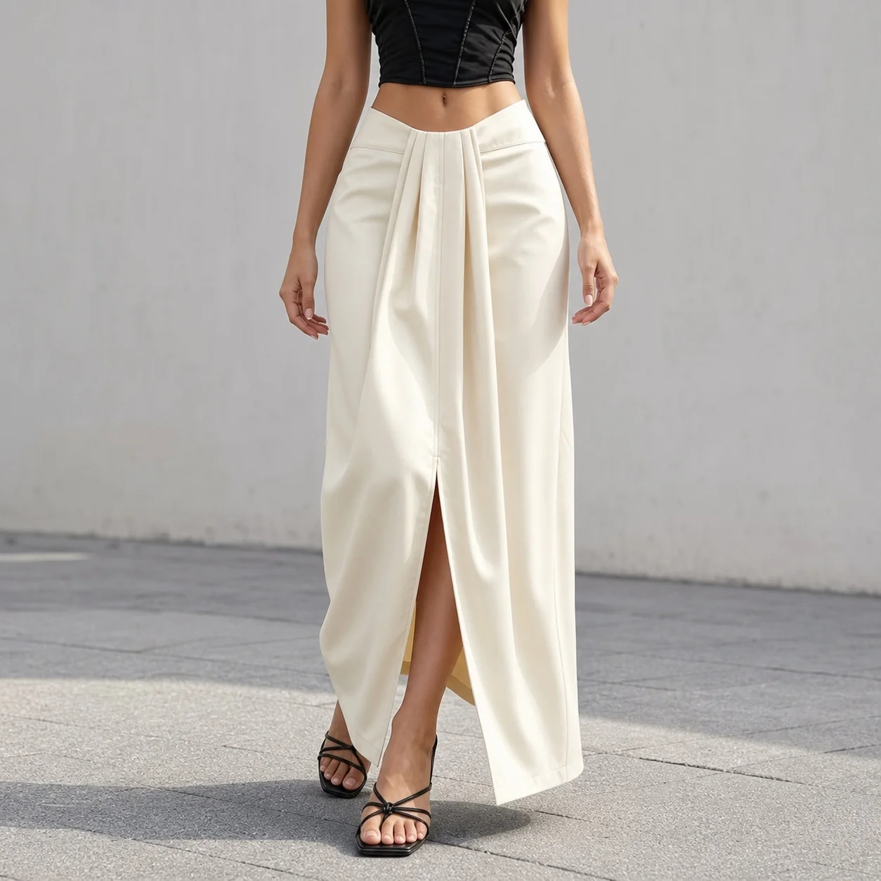 Women Solid Color Ruched Slit Irregular Hem Knit Skirt For Women Female Clothing Woman Clothes Women's Fashion Bottom Wear